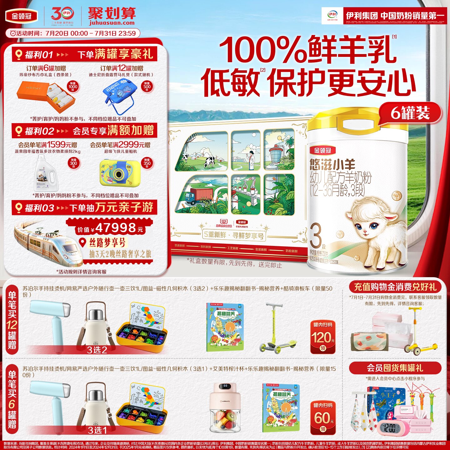 【官方正品】伊利金领冠悠滋小羊3段好吸收700g*6罐婴幼儿羊奶粉