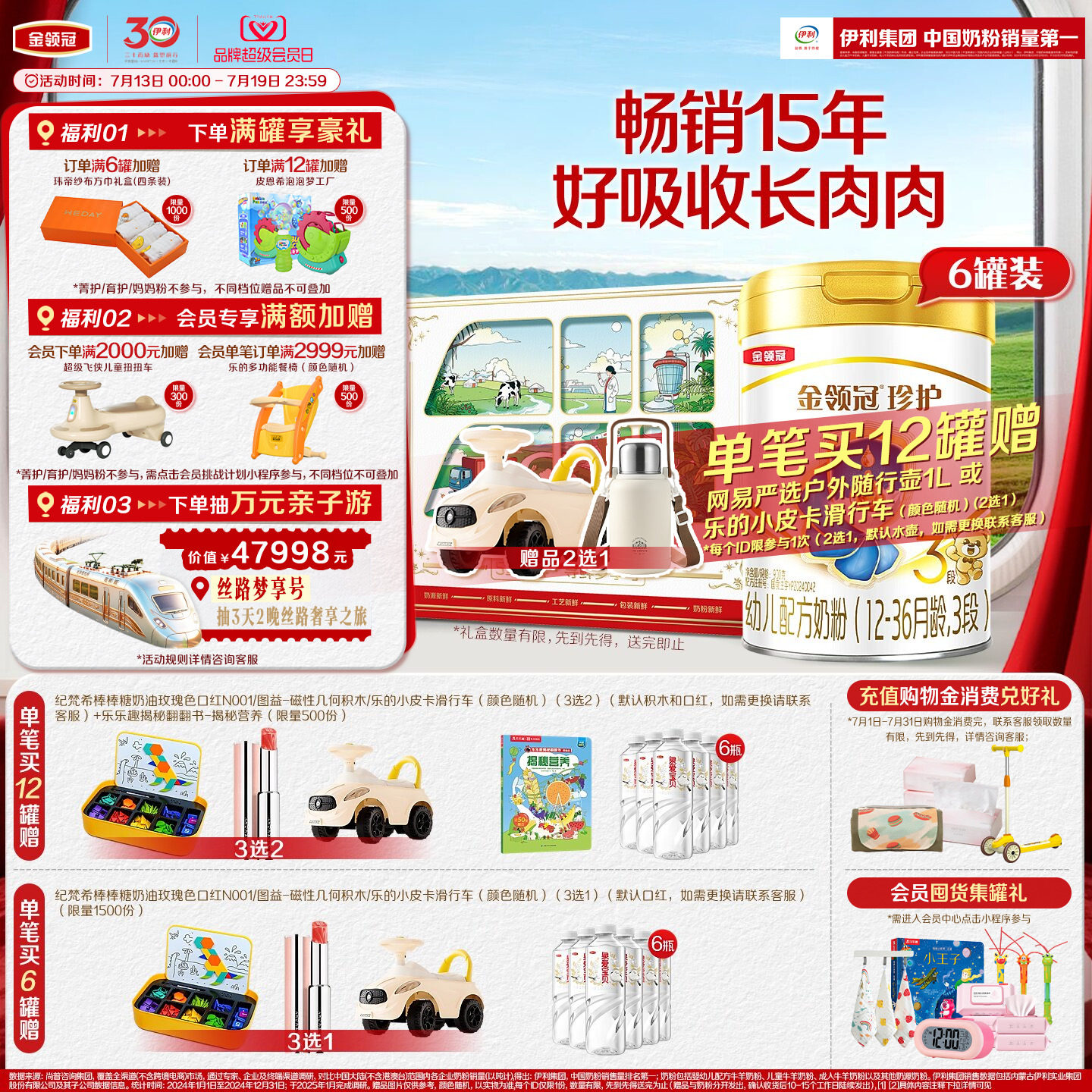 【官方正品】伊利金领冠珍护3段900g整箱1-3岁配方营养婴幼儿奶粉