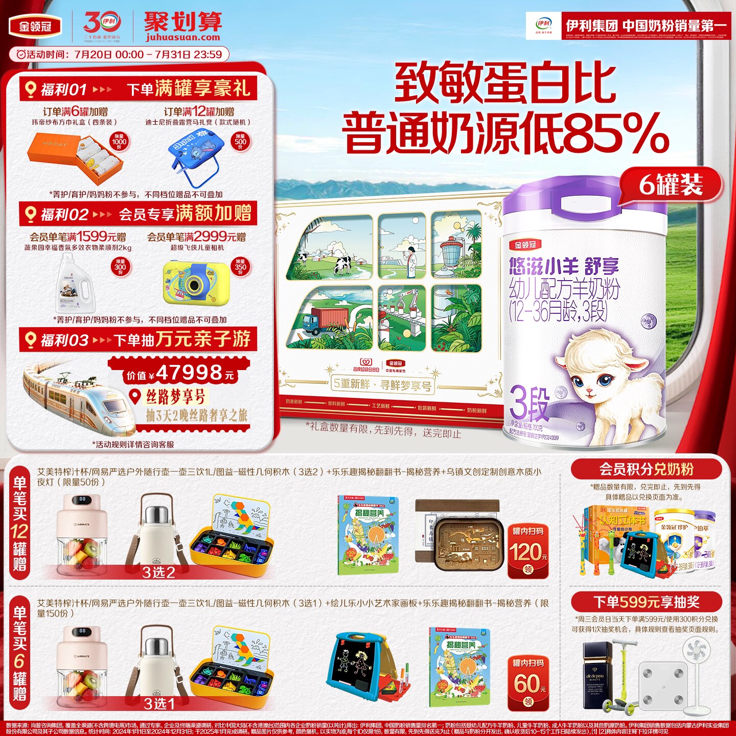 伊利金领冠悠滋小羊舒享3段低敏好吸收700g*6罐装婴幼儿羊奶粉