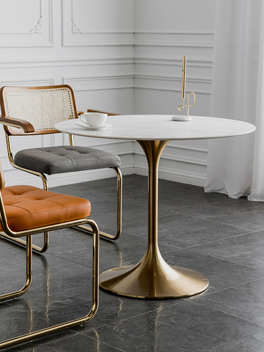 轻奢家用岩板圆餐桌简约洽谈桌子