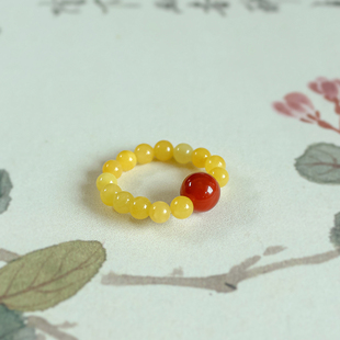 天然黄玉红玛瑙戒指小米珠女原创复古高级小众设计中式国风文艺