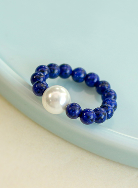 青金石白贝珠戒指小米珠