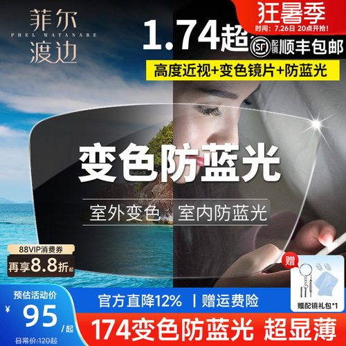 超薄变色防蓝光耐磨近视眼镜