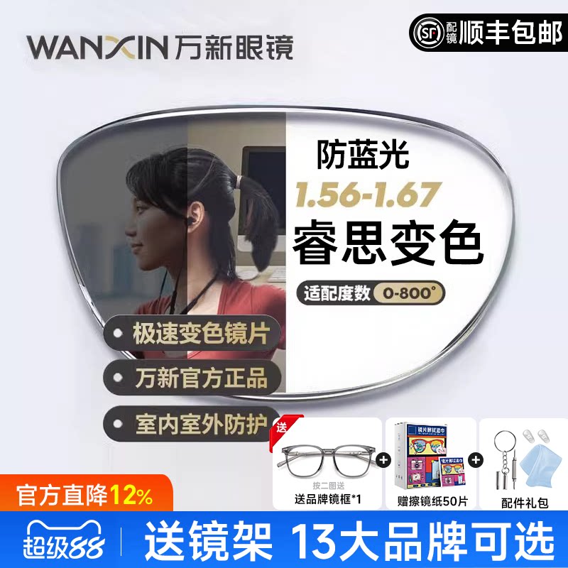 万新睿思变色防蓝光镜片近视智能变灰色1.67高度数定制近视镜片