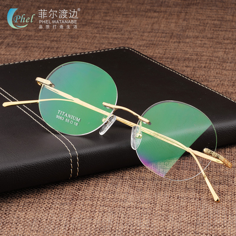 復古圓形男女款無框超輕眼鏡 純鈦無框眼鏡架 近視眼鏡框架9063