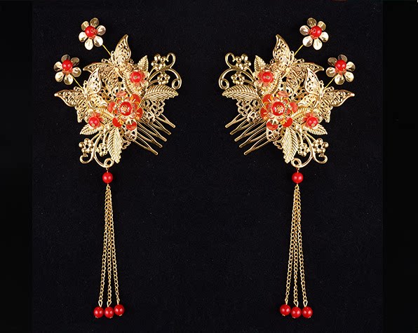 新款新娘古典流苏发梳手工合金发饰对梳步摇古典头饰手工古装饰品