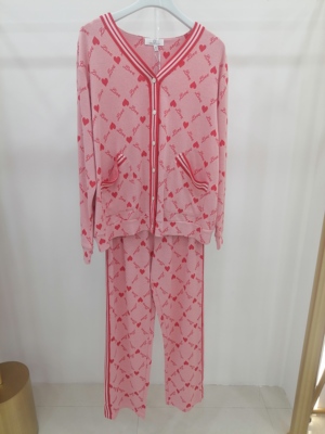 亲亲吾衣秋冬女款纯棉磨毛V领开衫长袖家居服睡衣515099