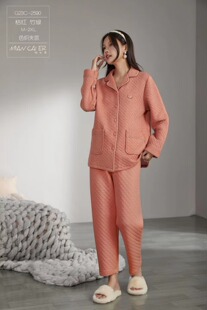 长袖 厚款 家居服2590 夹棉翻领开衫 棉彩儿秋冬女款