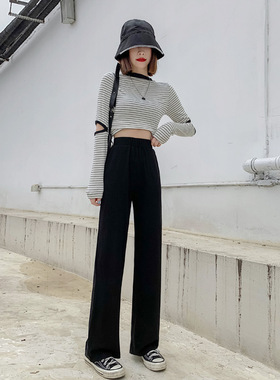 窄版冰丝裤2025夏季新款全松紧直筒裤女垂感薄款阔腿休闲长裤子