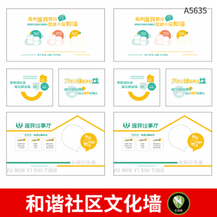 和谐社区文化墙模板居民便民中心议事厅背景墙CDR设计素材模板
