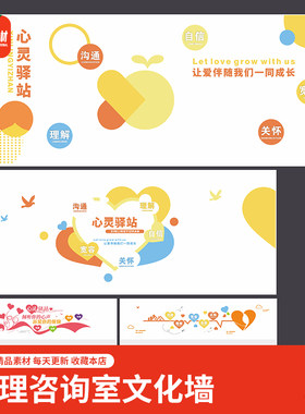 心灵驿站文化墙理解沟通关怀自信宽容心理咨询室背景墙cdr素材