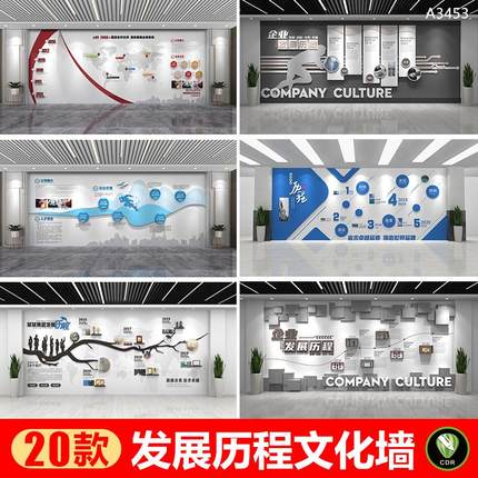 企业发展历程文化墙模版公司文化时间轴大事记展板CDR设计素材