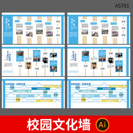 校园文化墙模板学习人物精神故事简介宣传栏板报AI设计素材模板
