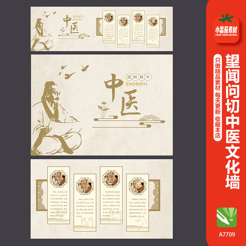 国粹中医文化墙模板望闻问切中医文化介绍宣传栏展板cdr设计素材