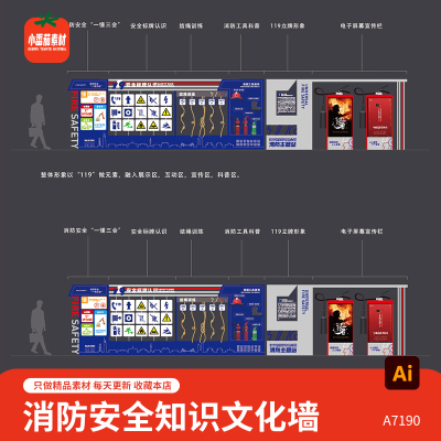 消防安图标119消防知识科普宣传栏板报背景墙展板ai设计素材模板