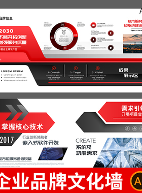 红色大气企业品牌公司文化墙公司简介技术介绍宣传栏展板AI设计