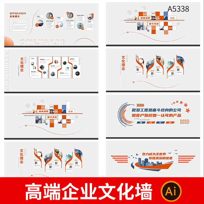 企业文化墙模板公司简介品牌文化理念形象墙发展历程展板AI素材