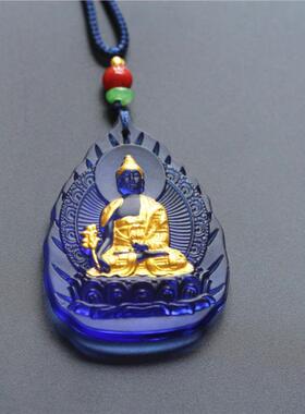 宝塔药师佛吊坠 本命年蓝色药师琉璃光如来男女款配108颗佛珠项链