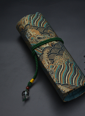 包邮一叶知秋手作 碧波浩渺织锦缎手工钢笔收纳包笔帘古风卷笔袋