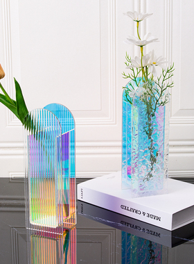 炫彩条纹亚克力花瓶大理石纹居家插花茶桌简约北欧风客厅茶几摆设