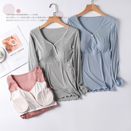 哺乳睡衣夏薄款孕妇家居服上衣