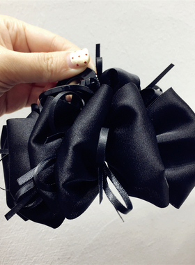 新韩国风高级感气质黑色褶皱布艺丝带花瓣大号抓夹顶夹子马尾夹发