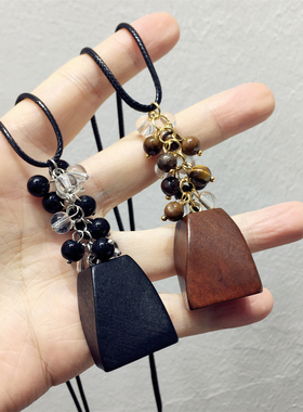 简约气质复古新中式立体木质圆柱葡萄串抽拉式可调节项链毛衣链饰