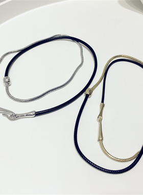 金属拼接PU皮革项链锁骨链