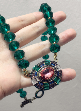 绿色人造水晶半宝石椭圆形项链