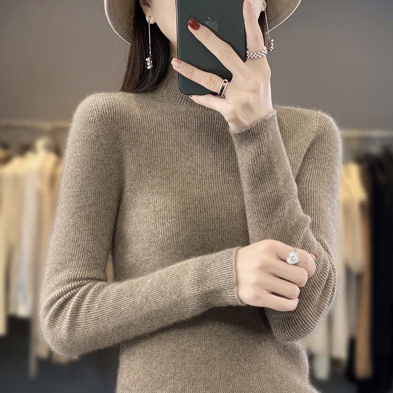 100%纯羊毛衫女无缝一体针织毛衣