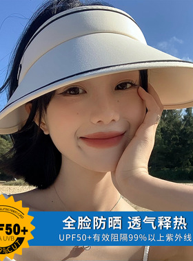 送防风绳空顶帽防晒帽女夏季简约太阳帽大帽檐遮脸遮阳帽骑车帽子