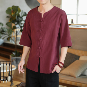 风夏装中式盘扣休闲五分袖衬衫男士衬衣男装上衣男 CS511 P38图片
