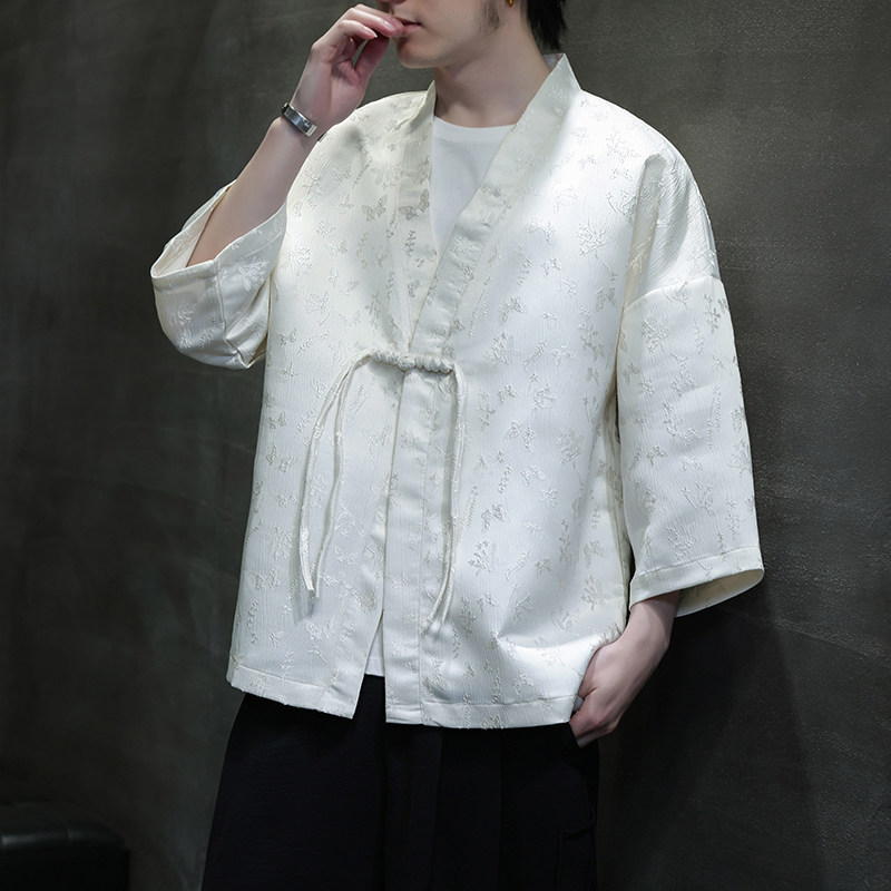 春夏新中式风盘扣男士唐装汉服七分袖中袖开衫外套M152P60,男装民族服装,钱塘788(原4013)