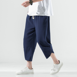风 新中式冰丝亚麻短裤宽松七分裤沙滩裤阔腿裤夏季 M75 P45图片