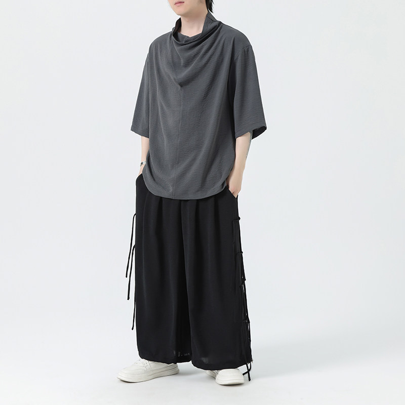 新中式风夏季冰丝薄堆领休闲套装男上衣M151P40裤M161P50，男装休闲套装，钱塘788(原4013)