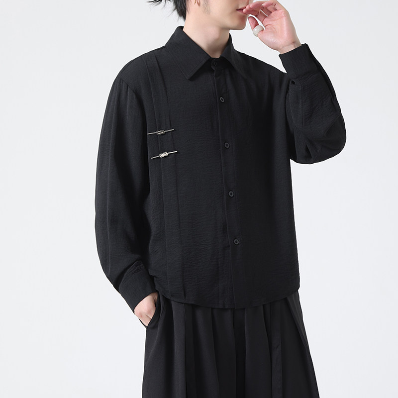 秋装新中式风潮垂感痞雅休闲金属盘扣长袖衬衫男女C521P55,男装衬衫,钱塘788(原4013)