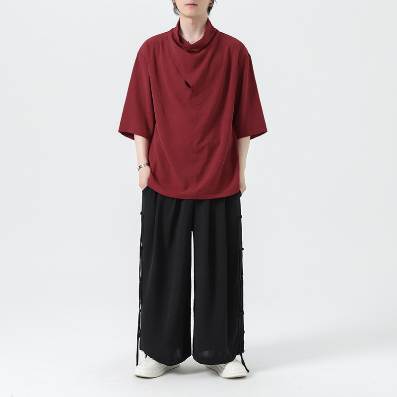 新中式风夏季冰丝薄堆领休闲套装男上衣M151P40裤M161P50,男装休闲套装,钱塘788(原4013)