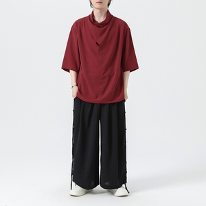 新中式风夏季冰丝薄堆领休闲套装男 上衣M151 P40 裤M161 P50图片