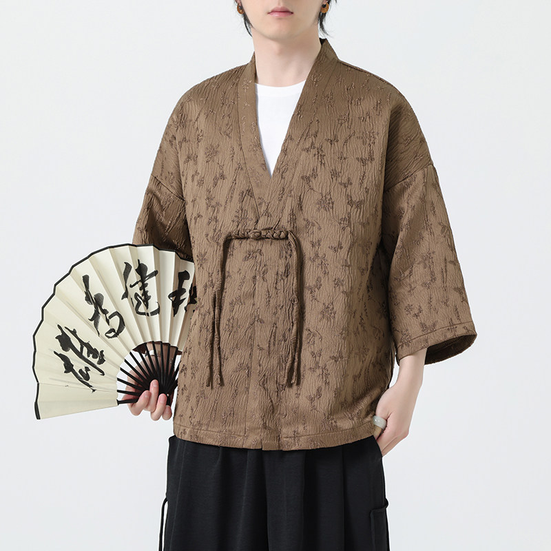 春夏新中式风流苏盘扣男装汉服七分袖中袖开衫外套M152P60,男装民族服装,钱塘788(原4013)