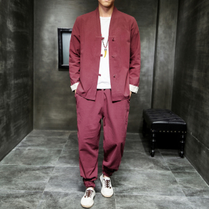 新中式风男装盘扣外套秋居士服茶服汉服唐装套装男 A821 P110图片