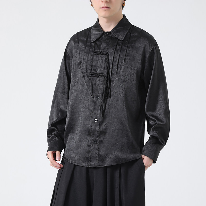 秋季新中式风潮缎面流苏盘扣休闲长袖衬衫男士衬衣C523P60，男装衬衫，钱塘788(原4013)