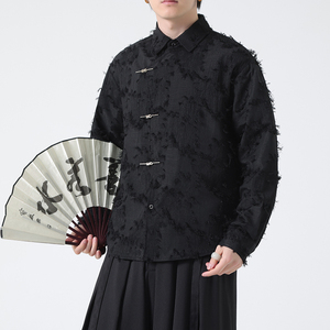 秋季新中式风唐装金属盘扣流苏长袖衬衫男衬衣外套 C518 P68图片