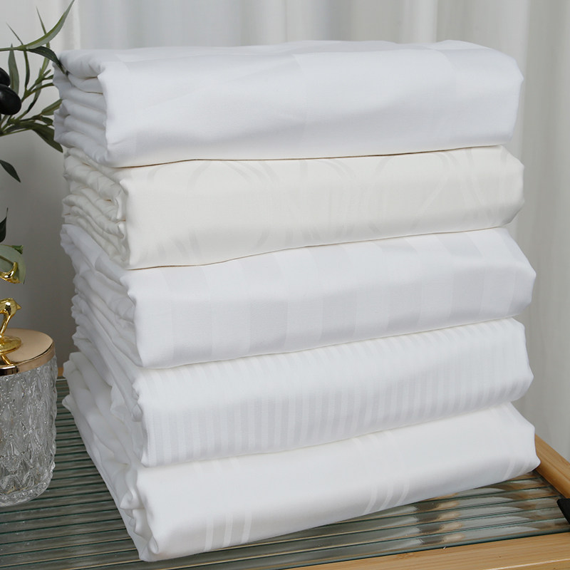 外贸纯棉贡缎床单被套全棉提花单双人睡单酒店民宿床单隔脏缎条瑕