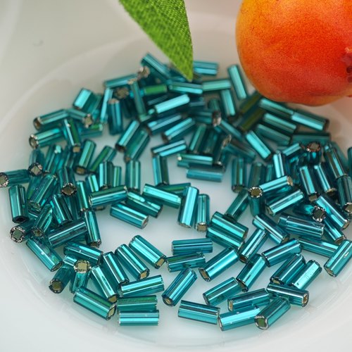 进口MGB灌银湖蓝玻璃管珠2x4.5mm手工手链串珠耳环法绣材料