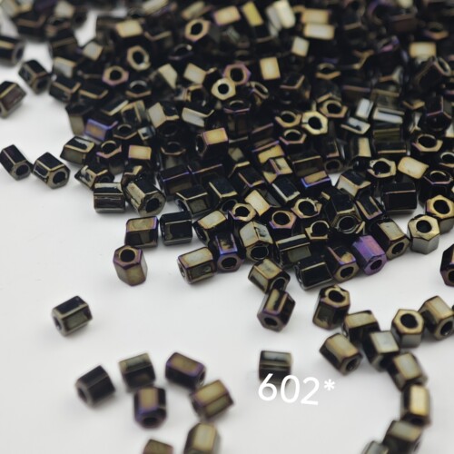 2mm日本进口MGB电镀矿彩六角珠手工法绣发簪服装礼服串珠材料602*