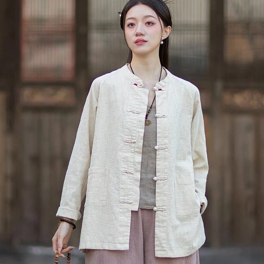 佛系禅意素衣棉麻布衣开衫晨练太极服上衣中式女装禅修服对襟外套