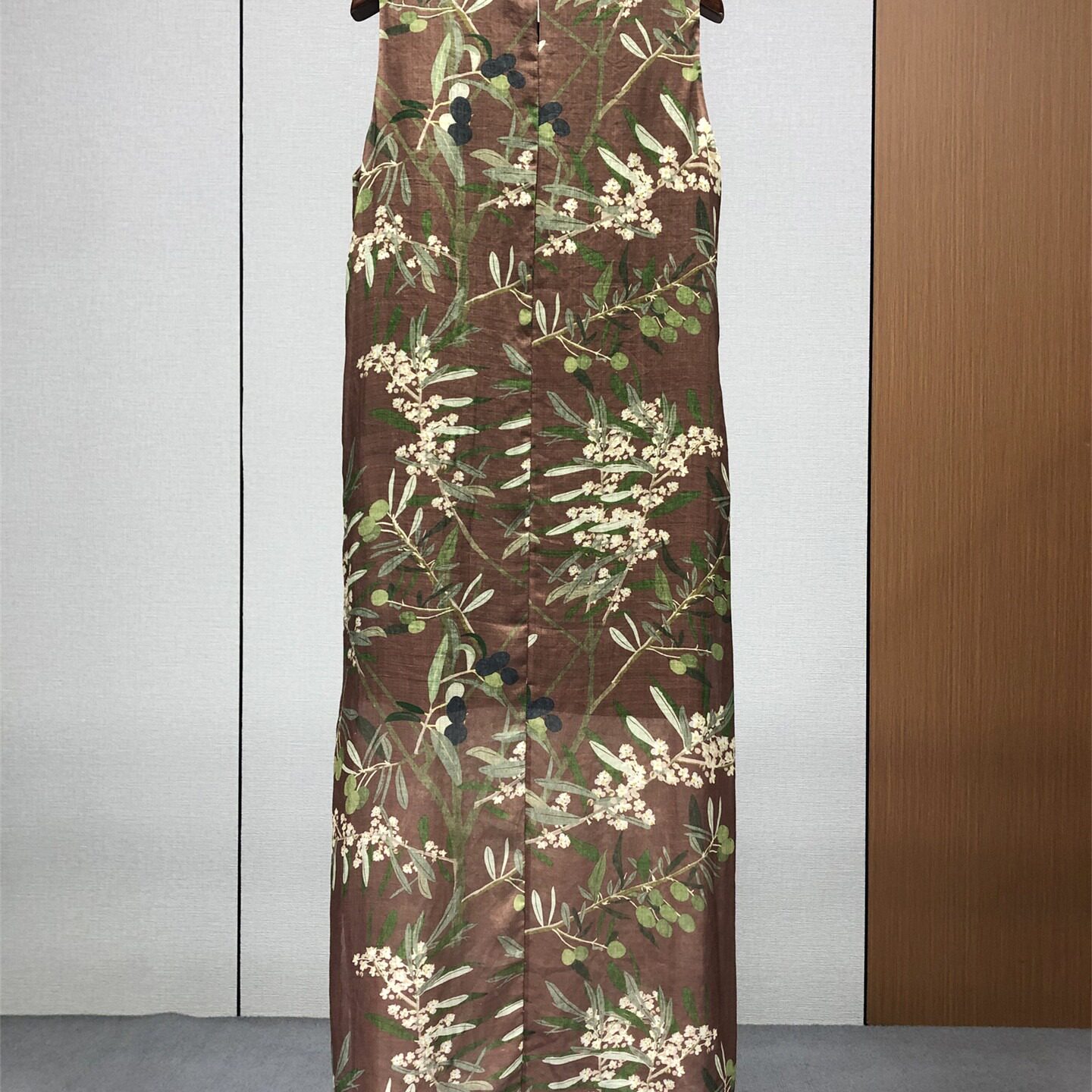 小资高级苎麻印花背心连衣裙女欧货夏季新开叉气质长裙