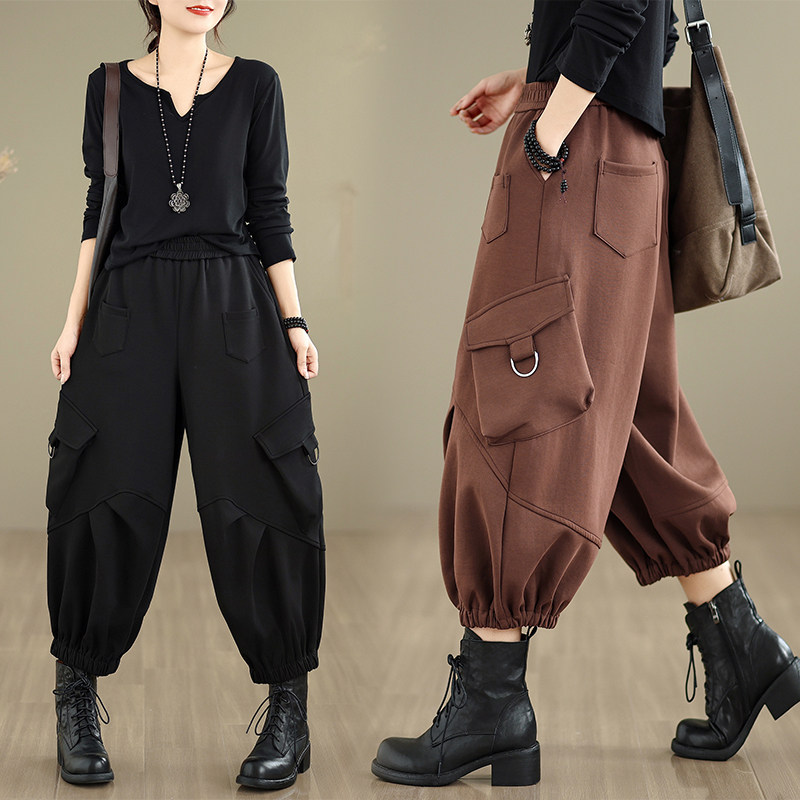 实拍大货2025秋冬街头个性大口袋宽松百搭九分阔腿裤休闲垮裤女