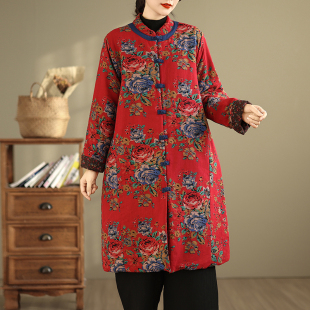 民族风盘扣中长款 复古棉麻中式 加棉加厚保暖棉衣 新款 2025实拍冬季