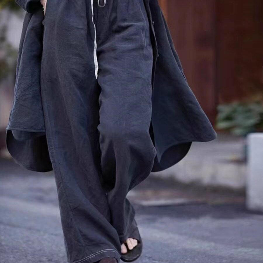 复古高级感汉麻碧纹染宽松阔腿流浪裤子2026新款爆款小个子高腰裤